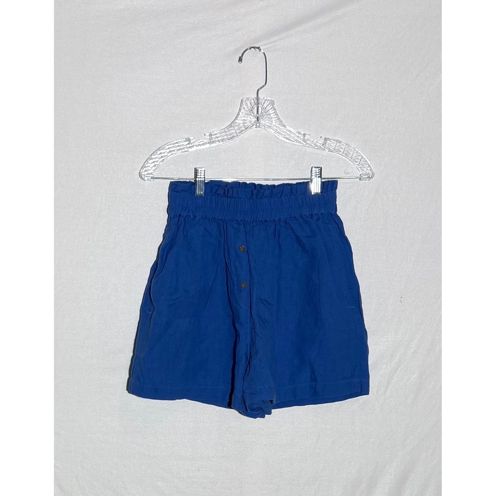 Vikolino‎ Blue 100% Linen Paperbag Waist Shorts Womens One Size Handmade India